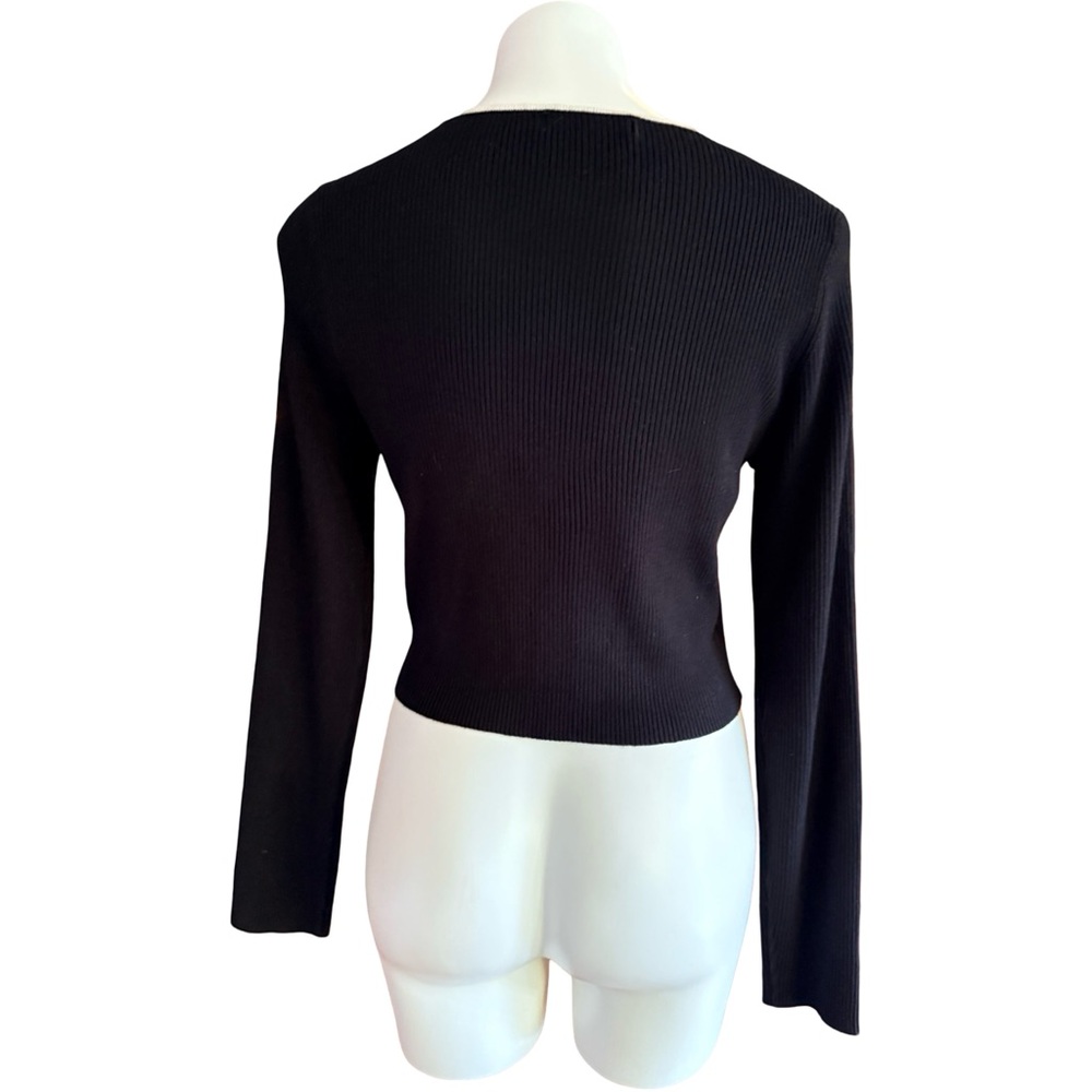 Almost Famous Black and White Bow Accent Long Sleeve Top - Picture 4 of 5